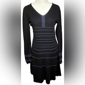 Max Studio S Black & Blue Long Sleeve Striped Sweater Dress